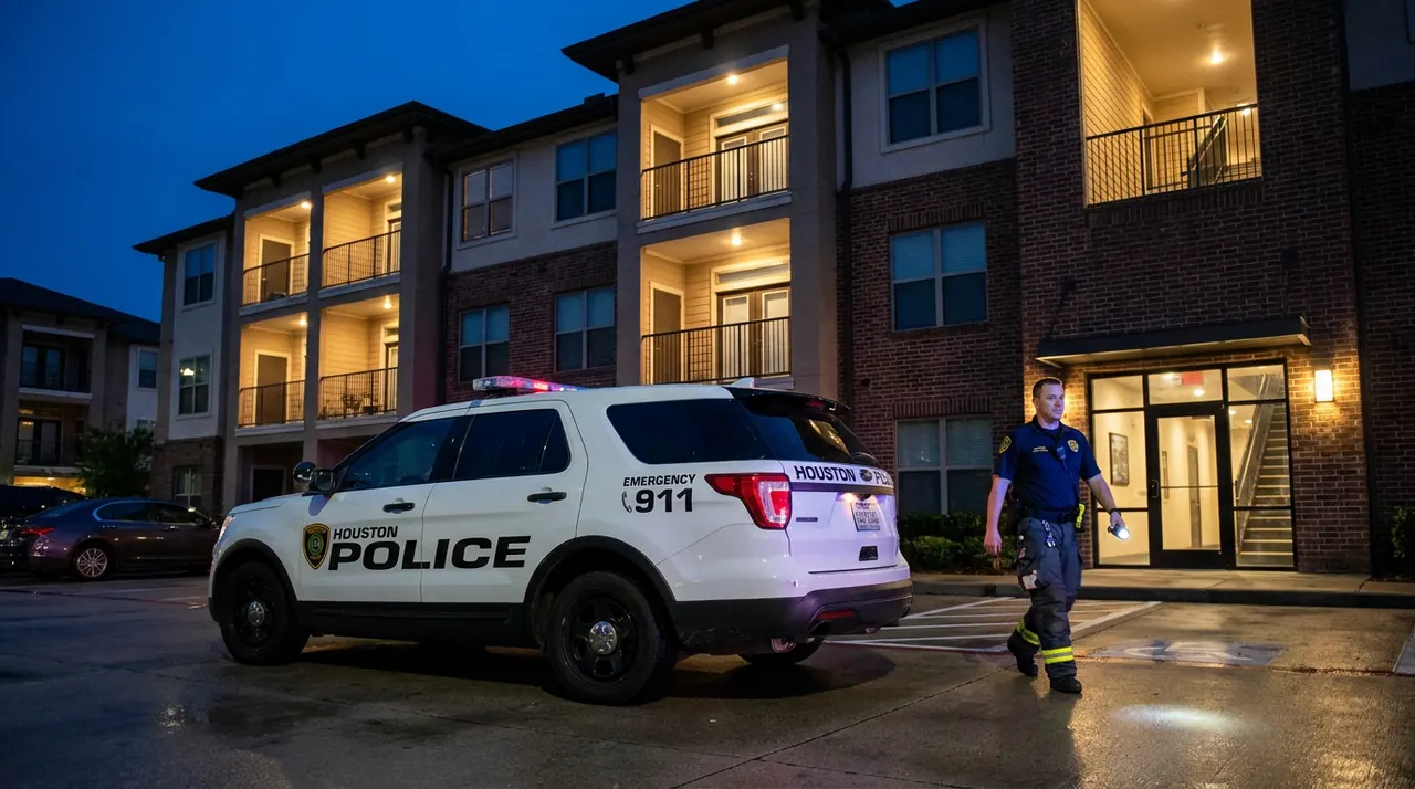 Security response vehicle responding to an apartment community in Houston with strobes activated at night